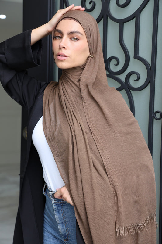 Crinkle Staple Brown Set (Hijab + cap)