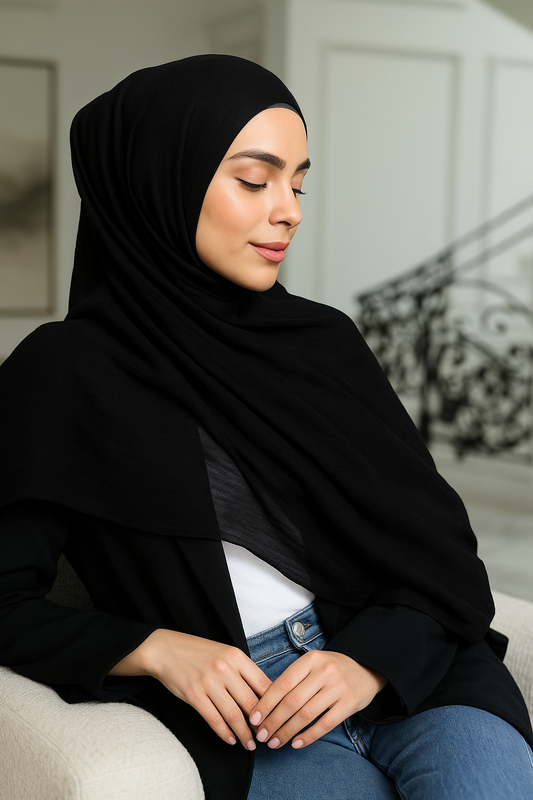 Crinkle Staple Black set (hijab+cap)