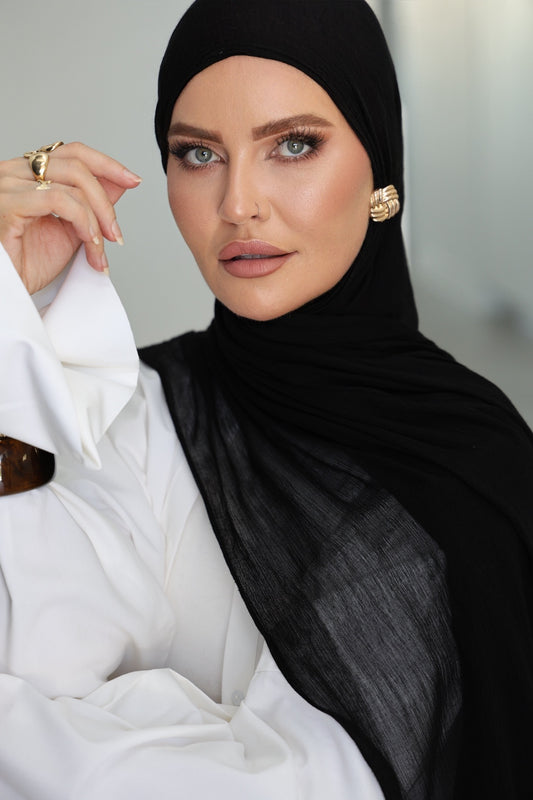 Black Butter Soft Crinkle Staple set (hijab+cap)