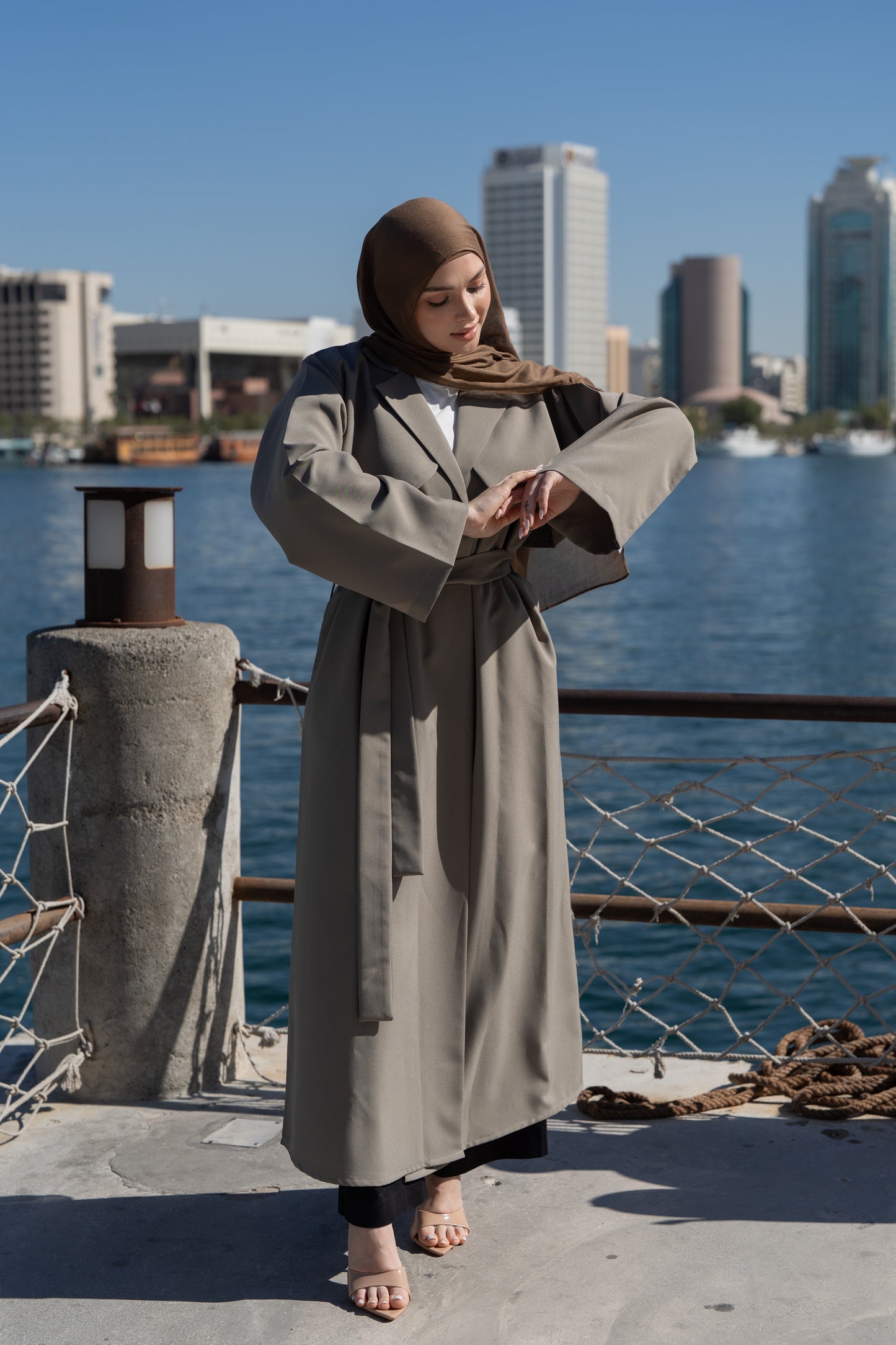 The Trench Abaya - Grey