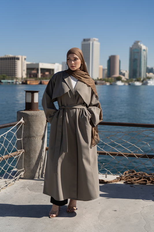 The Trench Abaya - Grey