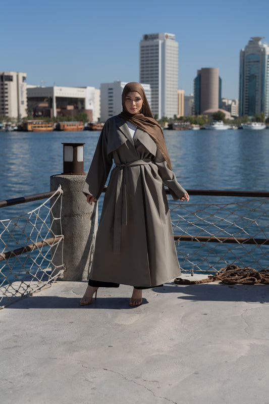 The Trench Abaya - Grey